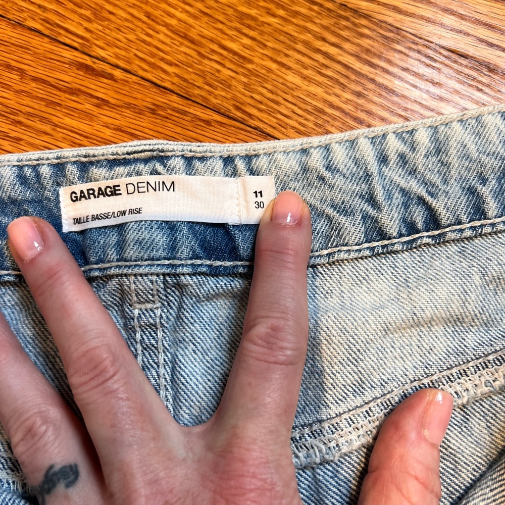 Garage denim low rise jean shorts, distressed denim